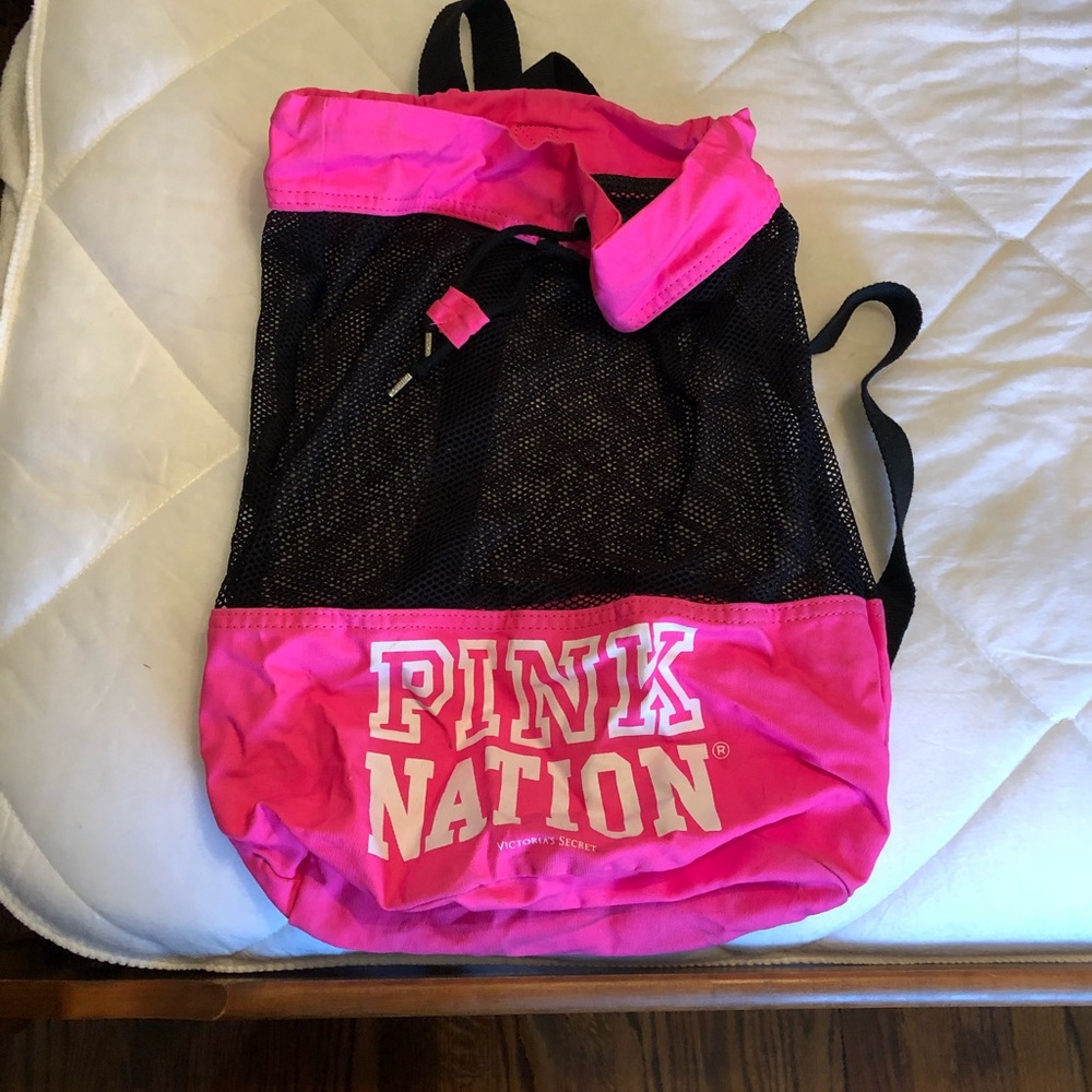Pink Mesh Drawstring Backpack